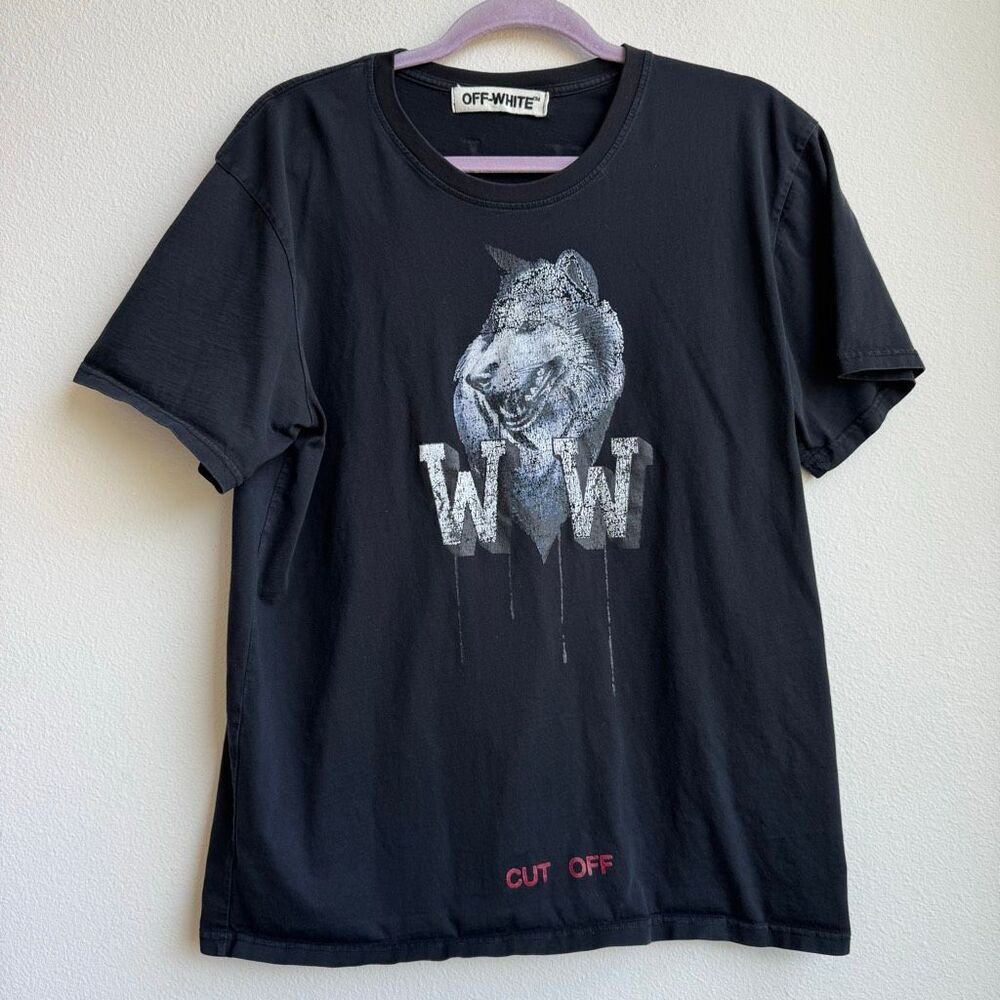 Off White Short sleeve wolf print graphic black tee size XL